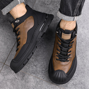 Botas de Nieve para Hombre, Altura al Tobillo, Cuero Genuino, Punta Redonda, Forro de Piel, Impermeables, Antideslizantes, Suela de Goma, Entresuela de EVA - Product Image 2
