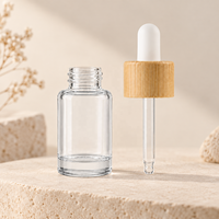 Botol Tetes Kaca Bening 10ml 20ml 30ml 50ml Kerah Bambu Serum Minyak Esensial Kemasan Kosmetik Botol Karet Putih