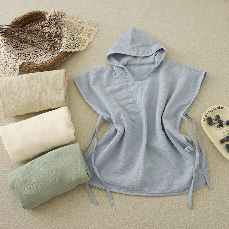 Baby Hooded Bathrobe 100% Cotton Solid Color Absorbent Wearable Towel ...