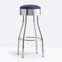 Tabouret de bar rétro chromé avec siège en PU rouge, style américain des années 1950, chaise haute de bar pour restaurant, café, pub et bar à thème