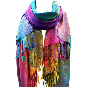 شال باشمينا طويل من الفيسكوز مطبوع رقمياً بنقشة الكاجو قوس قزح للنساء، وشاح فاخر للشتاء مع شراشيب للاستخدام اليومي - Product Image 1