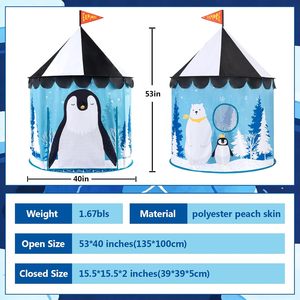 เต็นท์เด็กเล่นรูปเพนกวินแบบป๊อปอัพจากโรงงานอินโดนีเซีย พร้อมไฟดาว สำหรับเด็กวัยหัดเดิน เด็กชาย เด็กหญิง อายุ 3-8 ปี - Product Image 3