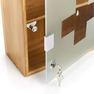 Armoire de rangement médicale moderne murale verrouillable en bambou et verre pour la maison, la chambre, la salle de bain, le salon - Product Image 2