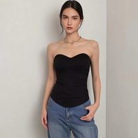Camisole bustier sexy décontractée sans bretelles pour femme, en coton et élasthanne respirant, noire, pour l'été, à porter en intérieur ou en extérieur