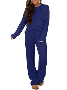 <span class=keywords><strong>2025</strong></span> מותאם אישית נשים הסוודר לנשימה לסרוג להגדיר מתאים רגיל מזדמנים שרוול ארוך ומקל סרוג סוודר ומכנסיים - Product Image 2