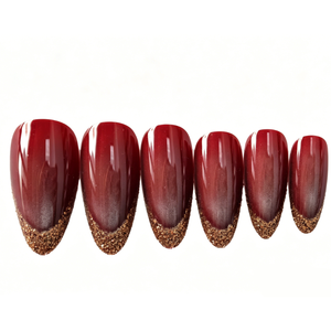 Uñas postizas francesas con purpurina roja efecto ojo de gato - Product Image 5