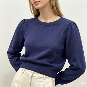 Pull-over décontracté à manches longues en maille fine bleu marine de haute qualité Janis Undefined Custom, OEM & ODM, pour l'automne - Product Image 1