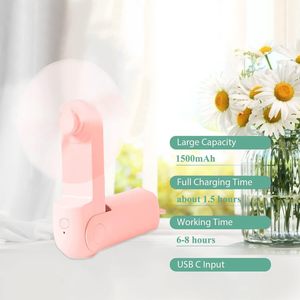 Logotipo personalizado luz LED banco de energía plegable mano plegable carga USB pequeño portátil eléctrico de mano Mini ventilador recargable portátil - Product Image 2