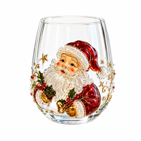 Verre à vin sans pied en verre de Noël avec motif de chaussette en film cristal 3D, pour boissons de Noël, eau et lait, vente en gros