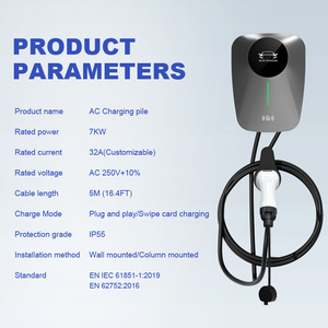 Chargeur mural pour véhicules électriques, norme européenne, 7 kW, type 2, station de charge AC avec écran LED et mode de charge automatique - Product Image 3