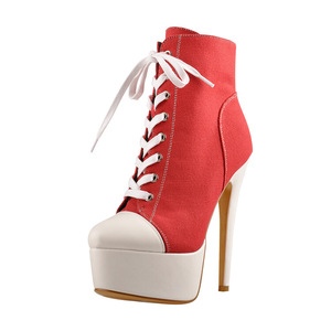 JF-Baskets à talons hauts en toile <span class=keywords><strong>tendance</strong></span> pour femmes, <span class=keywords><strong>bottines</strong></span> à plateforme avec fermeture à lacets, fermeture à glissière de style occidental pour l'été, <span class=keywords><strong>2023</strong></span> - Product Image 4