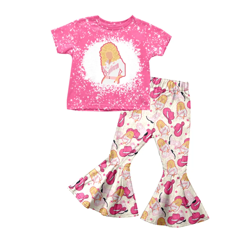 Preorder boutique Western Design vaquera girl's t-shirt color rosa Flare outfits ropa para niños set ropa para niños al por mayor