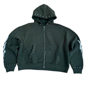 Ensemble de sweats à capuche unisexe en coton 100% imprimé perles, style vintage délavé, respirant, coupe oversize, style streetwear, pour l'hiver et le quotidien - Product Image 1