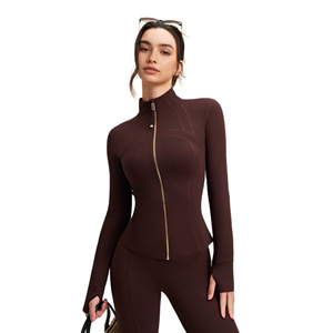 Veste de yoga respirante et ajustée pour femme <span class=keywords><strong>Lulus</strong></span> Sporty, manches longues avec trous pour <span class=keywords><strong>les</strong></span> pouces, col montant, idéale pour l'extérieur - Product Image 4