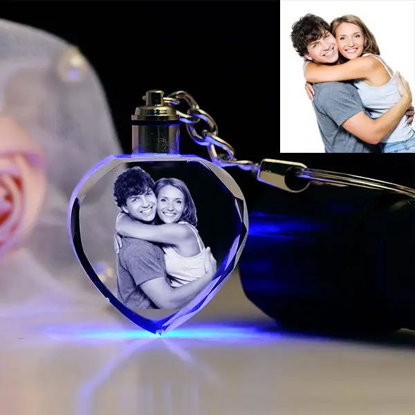 Garanzia di credito portachiavi in cristallo bianco all'ingrosso foto personalizzata LED portachiavi in cristallo k9 per incisione Laser