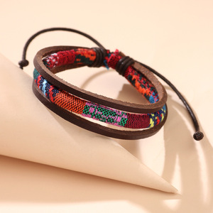 Bracelet en cuir multi-couches pour homme avec tissu amazonien, bracelet ajustable pour bijoux de mode - Product Image 1