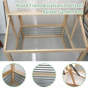 Wooden Metal Raised Garden Bed Polycarbonate Greenhouse Dual Adjustable Lift-Up Roof Vents Cold Frame <b>Planter</b> Outdoor Home - Product Image 4