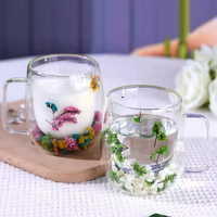 Accessoires pour la maison de fleurs Tasse en verre à boire à double couche Tasse à café créative pour la maison avec poignée
