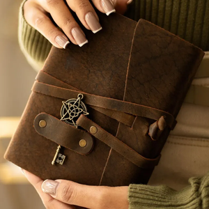 Vintage Leather Grimoire Journal with Skeleton Key Deckle Edge Paper <b>Book</b> of Shadows, Antique Spell Writing Notebooks - Product Image 1