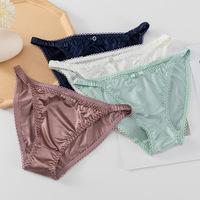 Culotte string sans couture en soie glacée pour femme, taille basse, lingerie sexy avec strass, modèle 0653