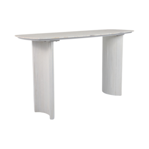 Consolle con Piano in Travertino e Base Scanalata in Legno di Mango per Ingresso e Soggiorno - Product Image 2