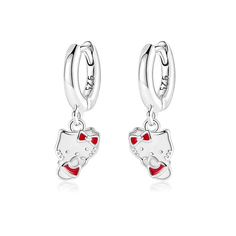 custom 925 silver jewelry fashion hello kitty hoop earrings women
