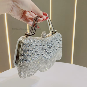 New Cross-border Polyester Rhinestone <b>Clutch</b> Bag Tassels Evening Bag Birthdays Weddings Banquets Single-shoulder Crossbody - Product Image 2