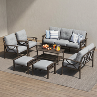 Ensemble de meubles de patio élégant, canapé d'extérieur en métal avec accoudoirs en X, canapé sectionnel robuste résistant à la rouille pour la cour de villa
