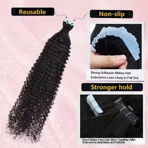 Venta al por mayor <span class=keywords><strong>de</strong></span> pelo <span class=keywords><strong>humano</strong></span> real cinta sin costuras en extensiones <span class=keywords><strong>de</strong></span> cabello 16-26 pulgadas <span class=keywords><strong>de</strong></span> pelo rizado con color negro - Product Image 6