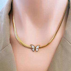 Girl's <b>Bracelet</b> Short Blade Chain <b>Shell</b> Butterfly Collarbone Chain Gold Set Necklace - Product Image 1