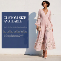 Robe trapèze à col en V et manches longues, imprimé floral, taille haute, jupe plissée, poignets bouffants, en tissu tissé, sur mesure, OEM ODM