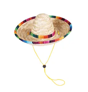 Wholesale Pet Woven Straw Hat Exotic Mexican Style Spring Summer Sun Shading Dog Straw Hat