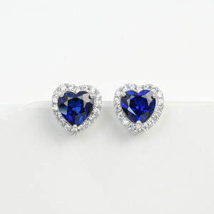 Pendientes de Plata 925 con Zafiro Azul Cultivado, Brillantes, Exquisitos y Lujosos, en Forma de Corazón, para Fiestas, Uso Diario, Regalo de Cumpleaños para Chicas - Product Image 2