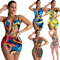 Dresses Summer Dress Summer Fitted Dresses Slim Sexy Mini Women Summer Hollow Out Dress Beach Wear Hollow Cut Out Halter Party Ruched Print Mini Dress