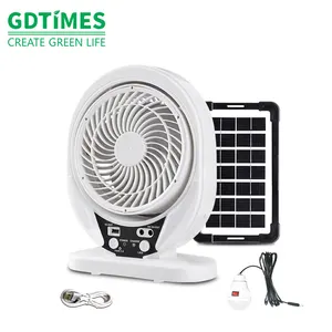 GDTIMES 7 inches Solar Table Fan Air Cooler With Solar Panel AC DC Rechargeable Breeze Quiet Fan with LED Light