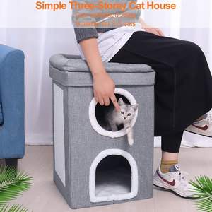 Casa Condominio Plegable para Gatos con Túnel, Rascador y Cama Lavable, Cueva Cálida de 2 Pisos para Gatos y Perros - Product Image 4