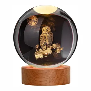 Solar System Galaxy Engraved 3D Laser Crystal Ball With Led Lighting Wood Base Usb Plug 60Mm Decoration Room