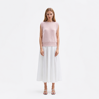 Haut en tricot fin rose pour femmes, col rond, manches courtes, fabricant sur mesure