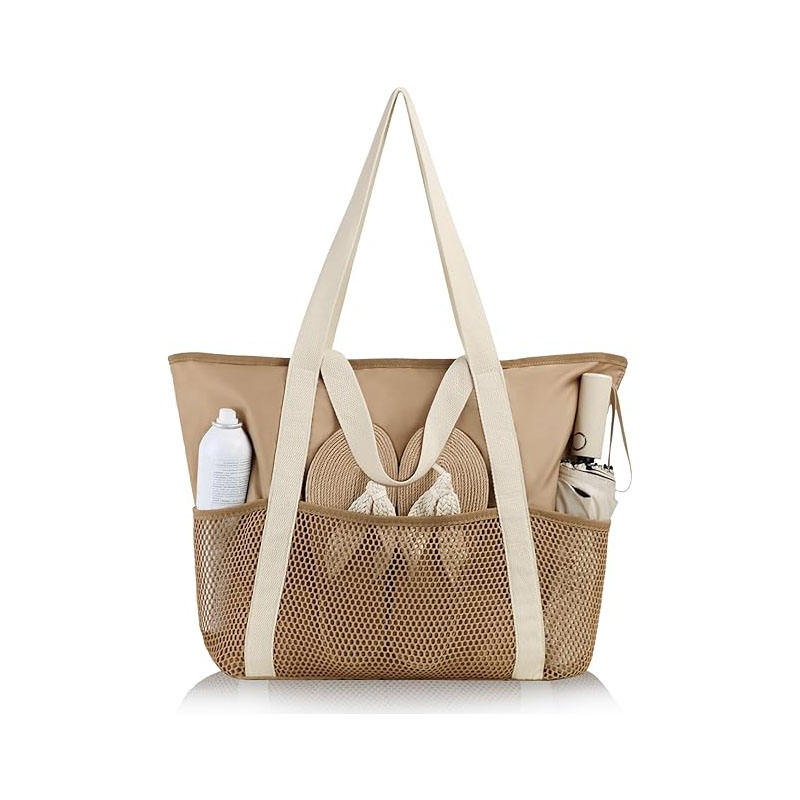 Custom Logo Large Waterproof Foldable Beach Tote Bag With Zipper