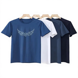 เสื้อยืดคอกลมแขนสั้นทรงปกติสำหรับผู้ชาย สีพื้น ผ้าถัก สไตล์ลำลอง สีน้ำเงิน ขาว กรมท่า ดำ - Product Image 2