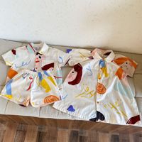 Ensemble robe et chemise à manches courtes en coton à motif de dessin animé décontracté pour garçons et bébés filles, pour tenues frère-sœur