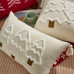 XM-254 High Quality <strong>Christmas</strong> Canvas Pillow Case Embroidery Tree Luxury <strong>Cushion</strong> <strong>Covers</strong> - Product Image 4