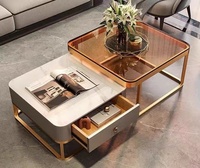 Table basse rectangulaire scandinave moderne avec rangement, en acier inoxydable et verre trempé, durable, marron, meubles pour la maison