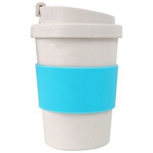 Custom Logo 12OZ/350ML Bamboo Fiber Reusable Ceramic Cup Flip-up Silicone Band Screw-on Lids 1200ml Coffee Tumbler Durable - Product Image 1