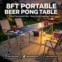 Table de beer pong portable de 8 pieds, pliable en 4 sections, en aluminium, résistante à l'eau, pour les fêtes en plein air, les pique-niques, avec poignée de transport