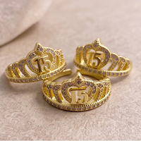 Bague Couronne Plaqué Or 18K en Laiton pour Cérémonie d'Anniversaire 15 Ans, Vente en Gros pour Commandes en Gros Directes d'Usine