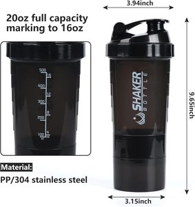 Borraccia Shaker Personalizzata per Proteine, Borraccia Sportiva Antigoccia per Mixer Proteine, Antiscivolo a 3 Strati con Vano Porta Pillole - Product Image 3