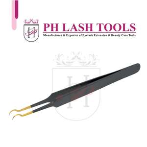 Pinzas para extensión de pestañas de medio volumen, Punta dorada y negra, extensión de pestañas de acero inoxidable, pinzas semiredondas - Product Image 5