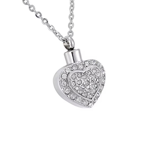 Joyería de cremación, collar de ceniza de hueso en forma de corazón de cristal de acero inoxidable, COLLAR COLGANTE de joyería de recuerdo conmemorativo - Product Image 1