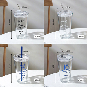 Vaso <span class=keywords><strong>de</strong></span> <span class=keywords><strong>Vidrio</strong></span> <span class=keywords><strong>de</strong></span> Borosilicato Personalizado <span class=keywords><strong>de</strong></span> 450 ml con Tapa y Pajita, Vaso <span class=keywords><strong>de</strong></span> <span class=keywords><strong>Vidrio</strong></span> para Café y Jugos - Product Image 3